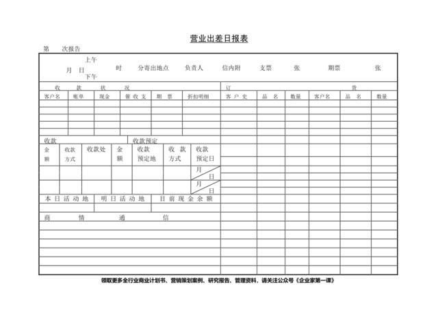 第九节营业出差日报表