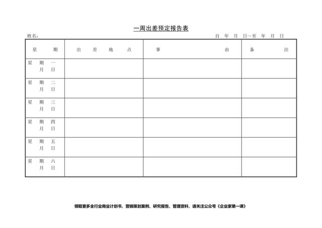 第八节一周出差预定报告表