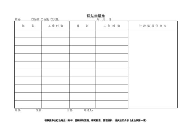 第十四节津贴申请单