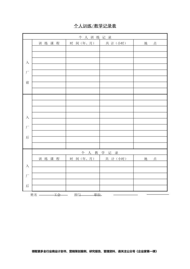 第十八节个人训练教学记录表