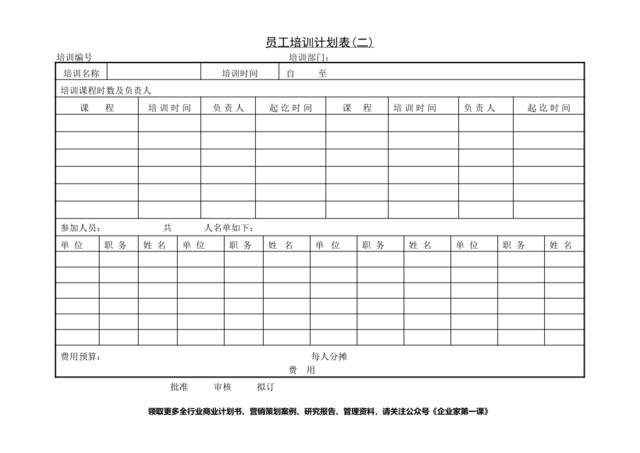 第四节员工培训计划表(二)