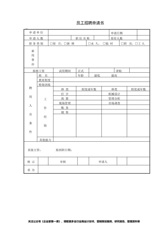 第四节员工招聘申请书