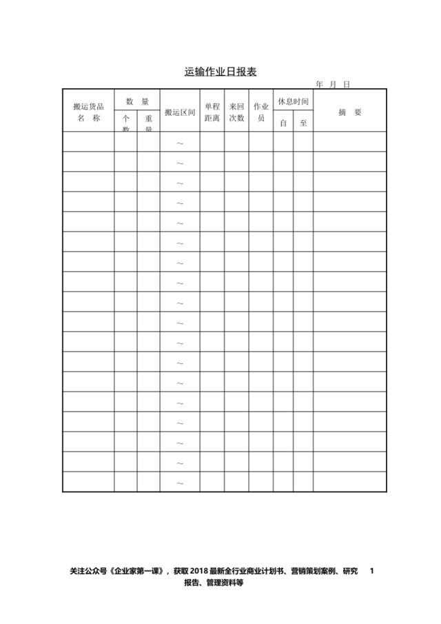 运输作业日报表
