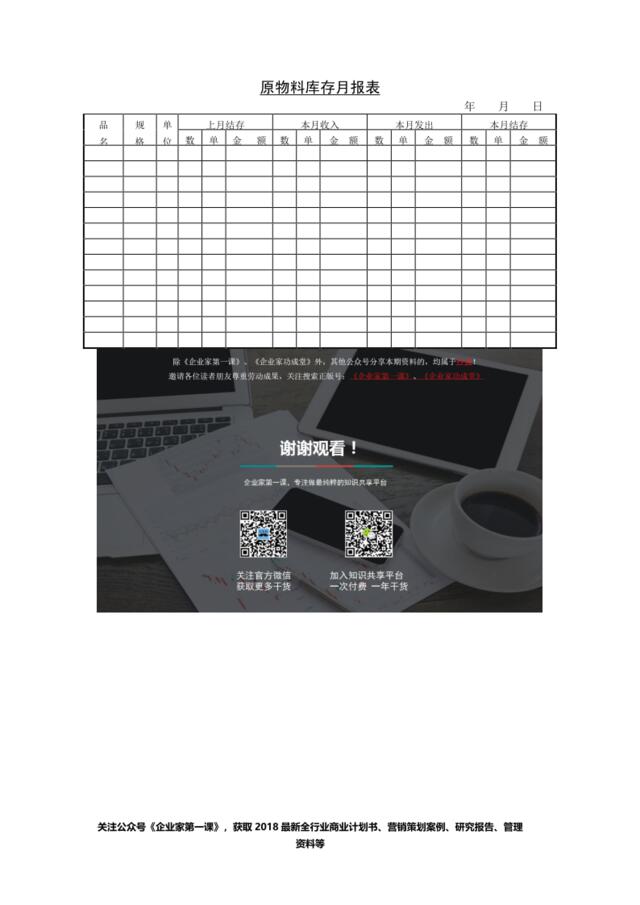 原物料库存月报表