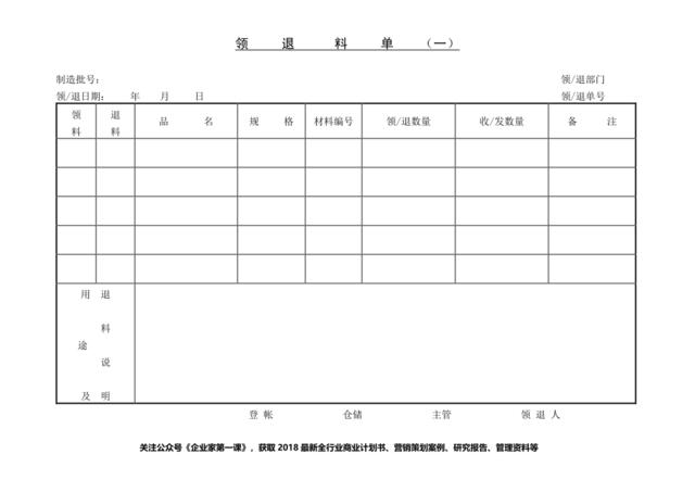 领、退料单〈一〉