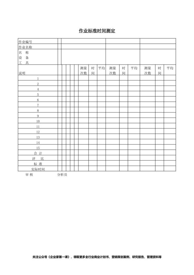 作业标准时间测定