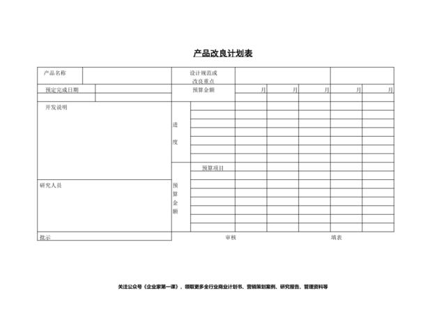 产品改良计划表