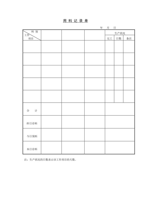 用料记录单