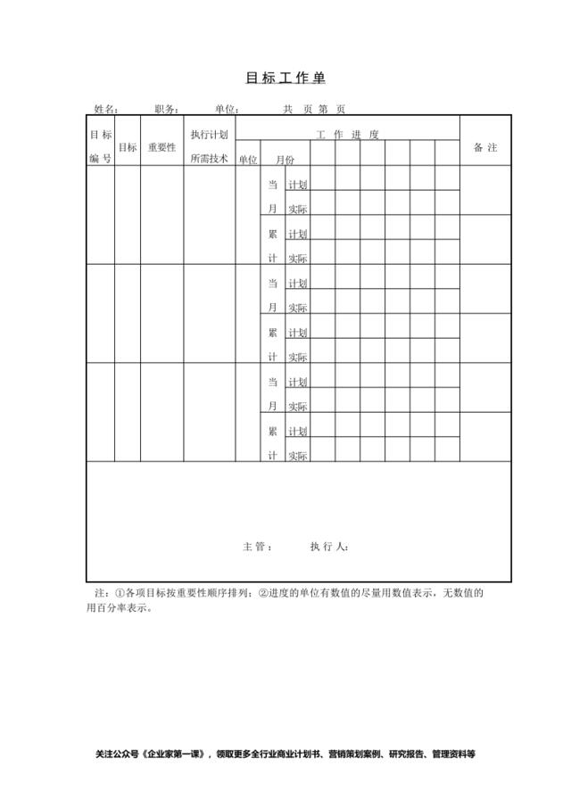 目标工作单