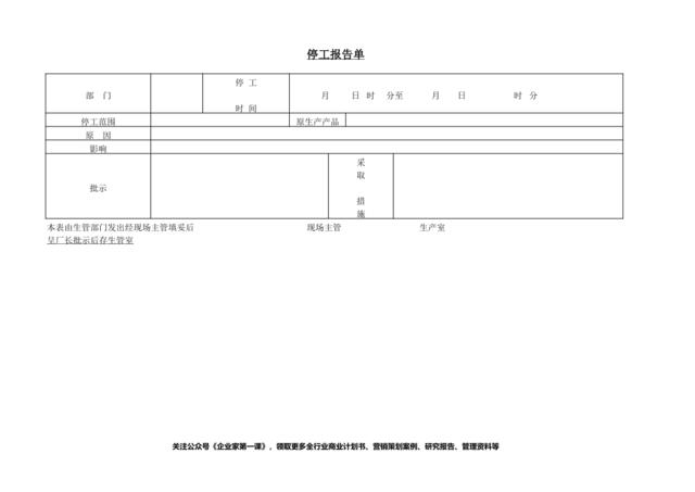 停工报告单