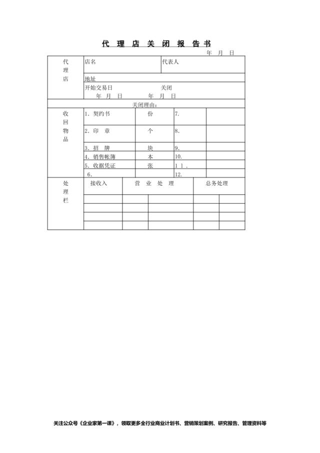 代理店关闭报告