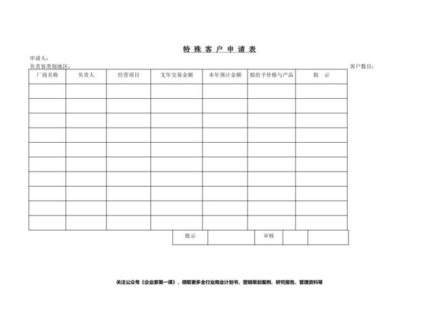 特殊客户申请表