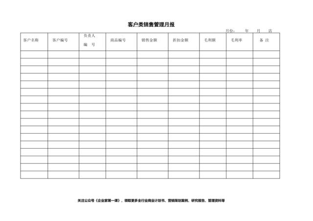 客户类销售管理月报