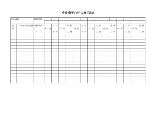 作业时间与计件工资标准表