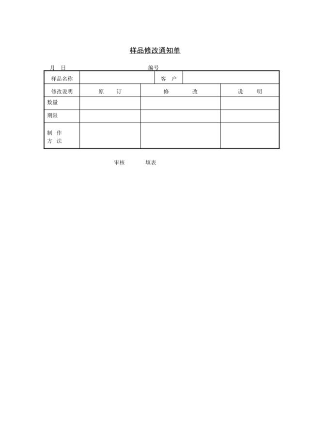 样品修改通知单