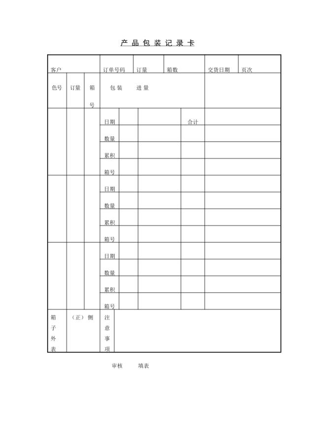 产品包装记录卡