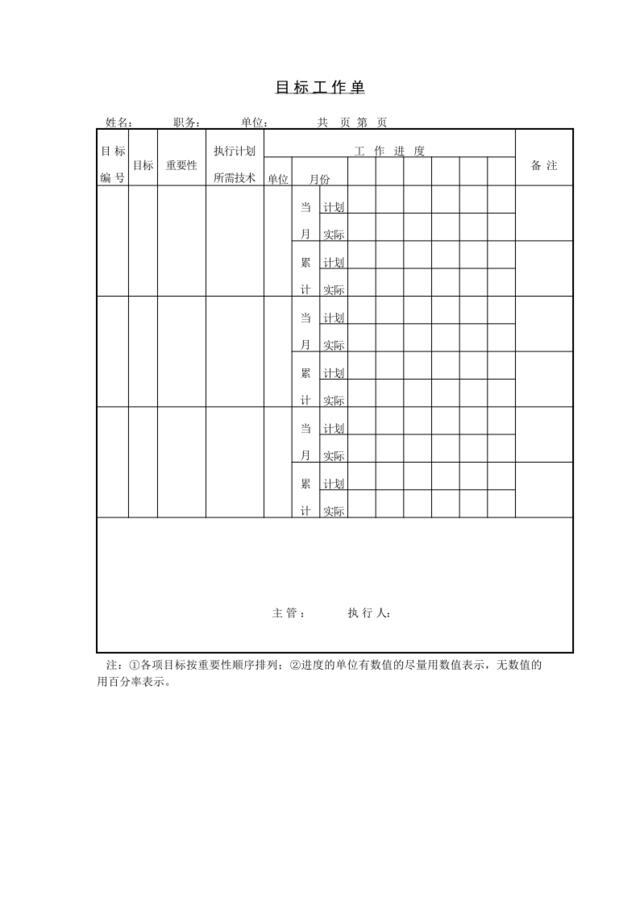 目标工作单