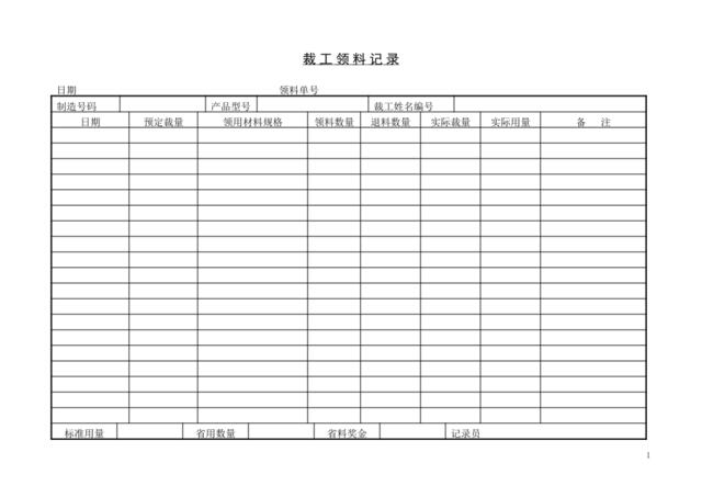 裁工领料记录