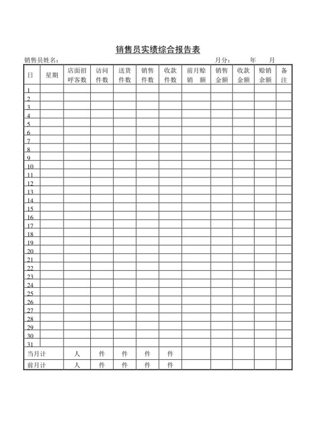 销售员实绩综合报告表