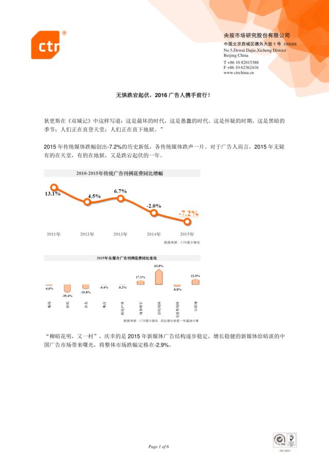 2015中国广告花费总结