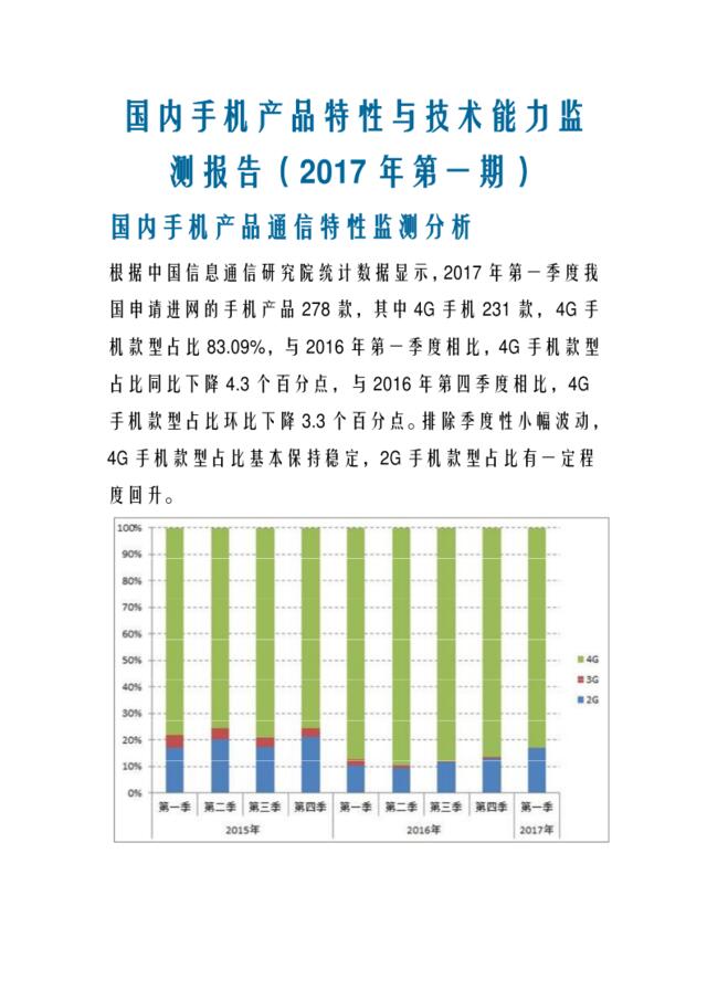 中国信通院：国内手机产品特性与技术能力监测报告（2017年第一期）
