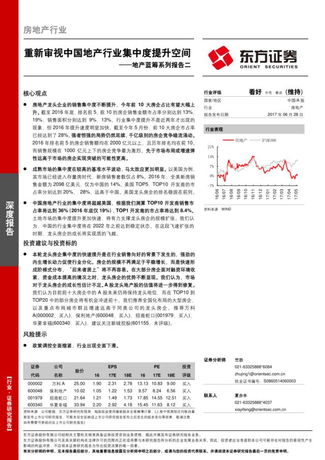 地产蓝筹系列报告二：重新审视中国地产行业集中度提升空间201706