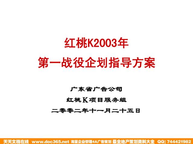 广东省广-红桃K2003年第一战役企划指导方案