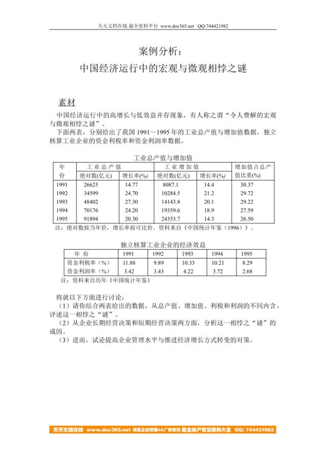 宏微相悖之谜——素材与讨论内容