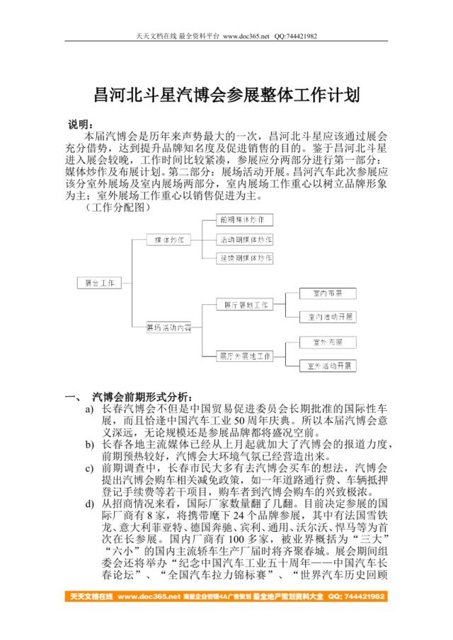 昌河北斗星汽博会参展整体工作计划