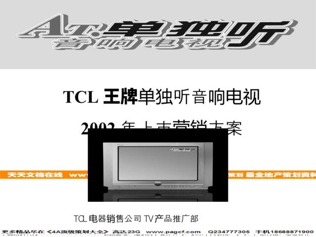 TCL王牌单独听音响电视2002年上市营销方案