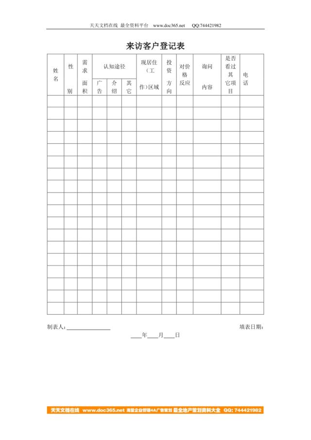 来访客户登记表