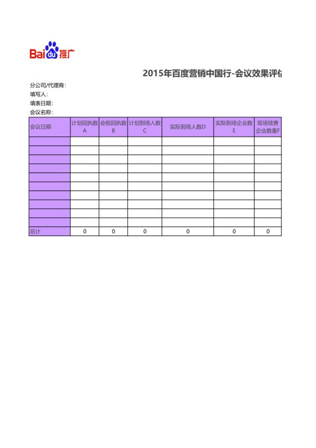 C-022015百度营销中国行-总结及效果评估表模版