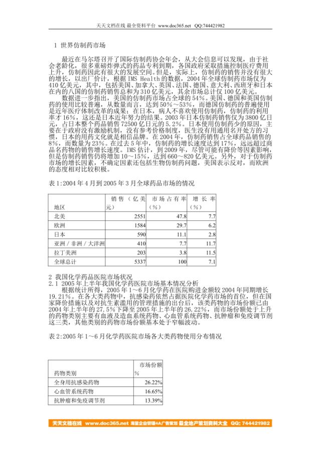 2005年我国仿制药研究与市场分析