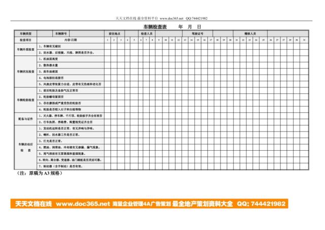 车辆检查表