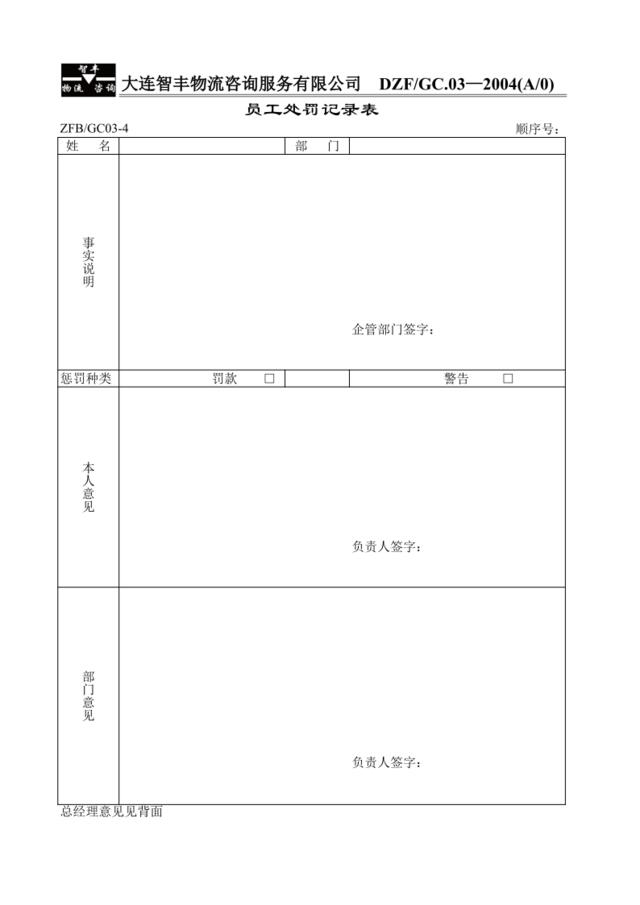 员工处罚记录表