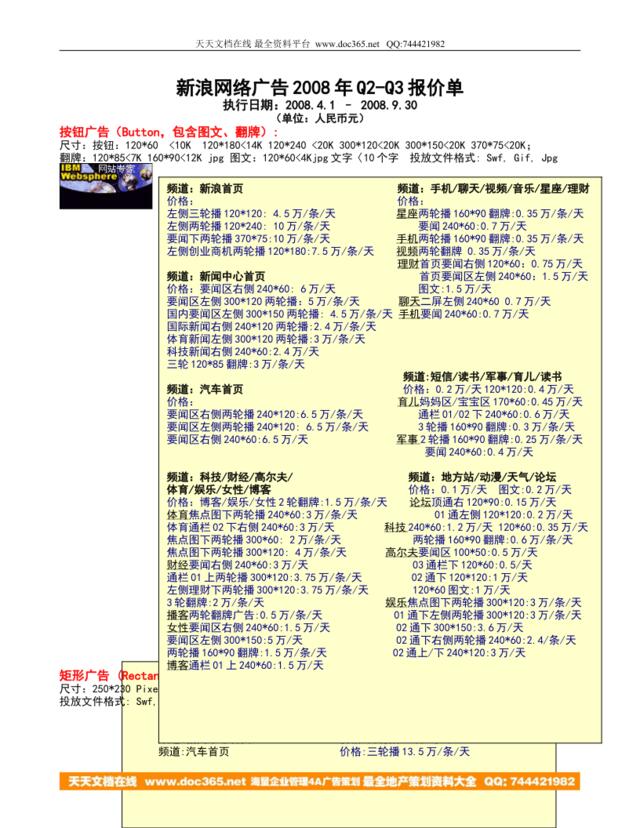 2008Q2-Q3新浪网络广告报价