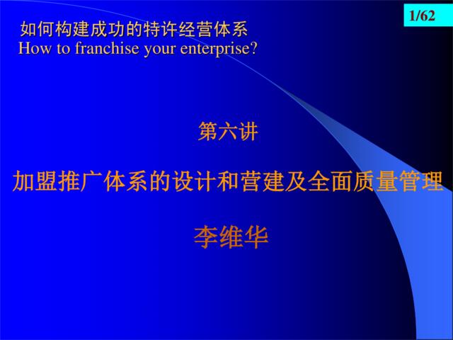 第六讲加盟推广体系的设计和营建及全面质量管理