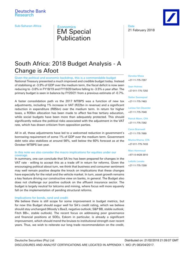 德银-南非-宏观经济-南非：2018年预算分析——改变正在进行中-20180221-23页