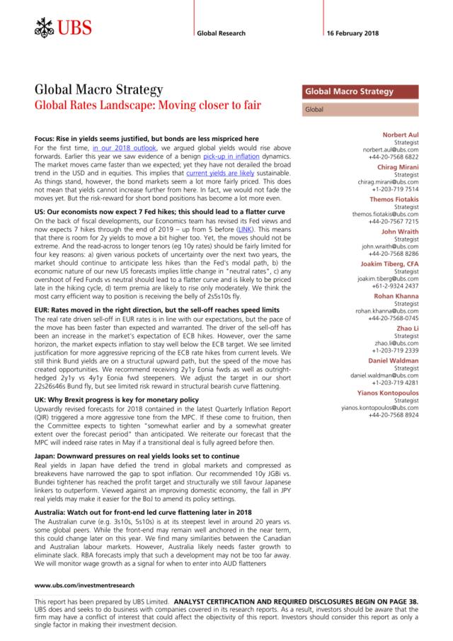 瑞银-全球-宏观策略-全球利率图景：走向公平-2018.2.16-44页
