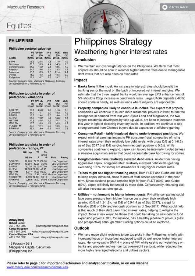 麦格理-菲律宾-投资策略-菲律宾策略：风化更高利率-20180212-7页