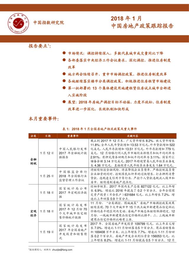 2018年1月中国房地产政策跟踪报告