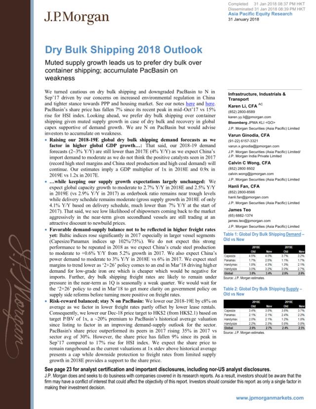 J.P.摩根-亚太地区-航运业-干散货航运2018年展望-2018.1.31-26页