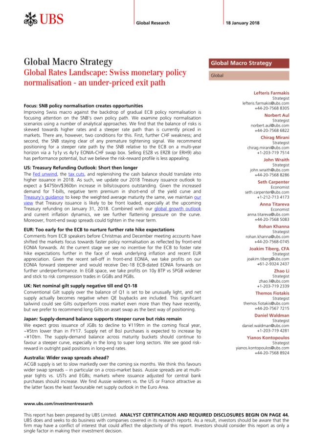 瑞银-全球-宏观策略-全球利率大观：瑞士货币政策正常化-低价的退出路径-2018.1.18-50页