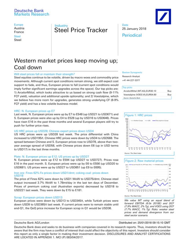 德银-全球-钢材市场-钢材价格追踪：西部市场价格持续上涨；煤价下跌-20180125-22页