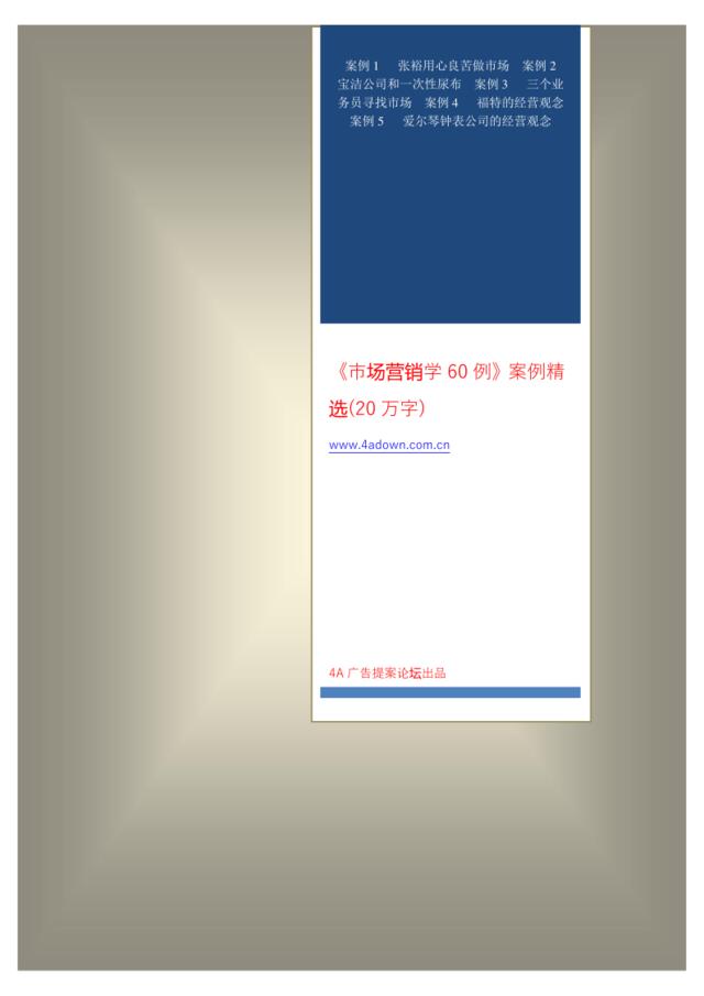 4A广告提案论坛出品-北京大学《市场营销学60例》案例精选(20万字)[209页]