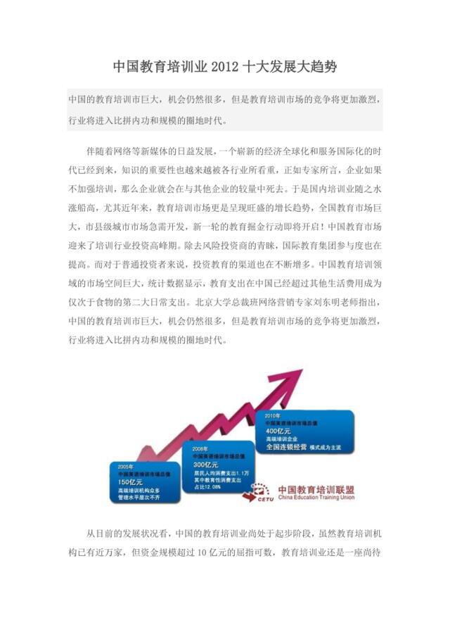 中国教育培训业2012十大发展大趋势