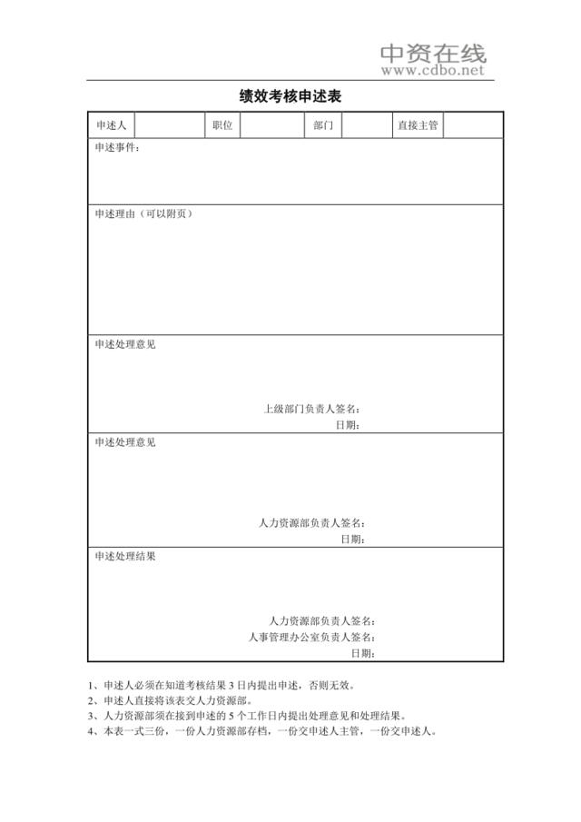 绩效考核申诉表